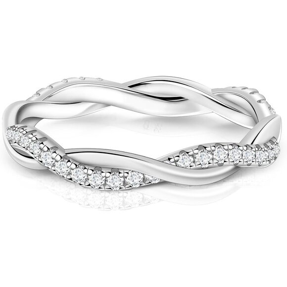 🆕 Women Silver Moissanite Eternity Ring Twisted Rope Wedding Band Sterling Gift - Picture 2 of 5